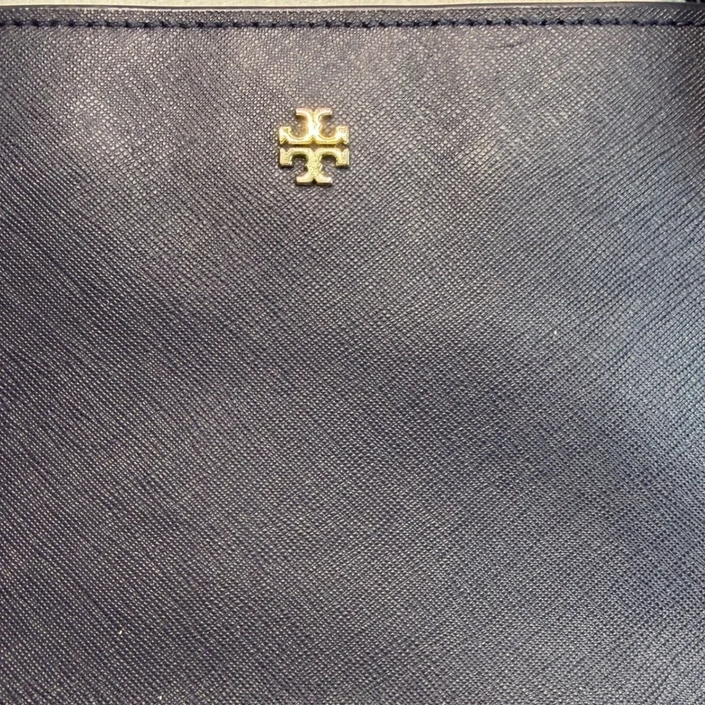 Tory Burch‎ Emerson Small Buckle Tote Navy Blue Saffiano Leather Handbag